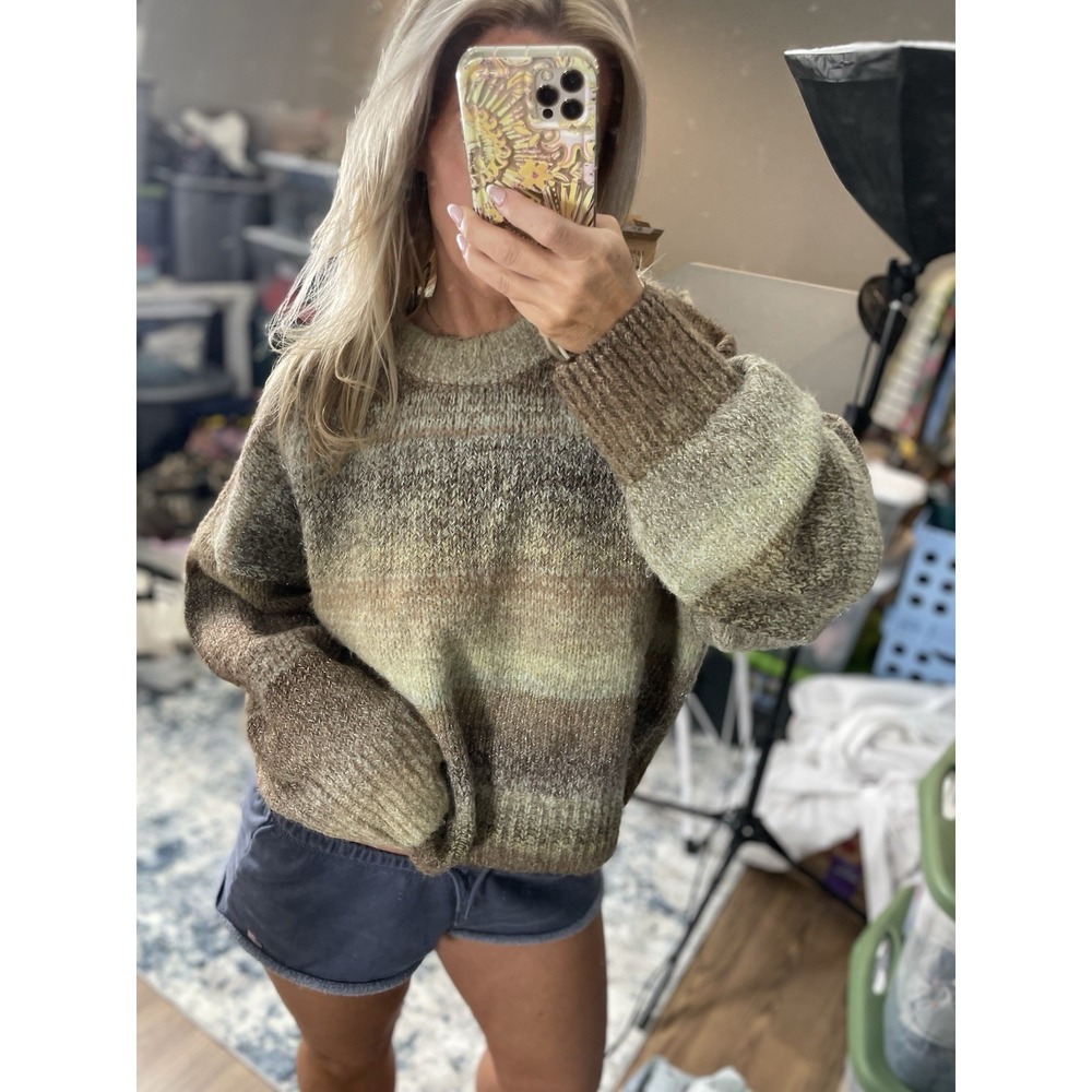 H&M Jacquard Ombre Mock Neck Sweater Knit Pullover Holiday‎ Women's M Casual